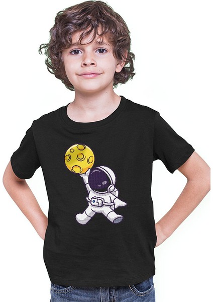 Sevimli Basketbolcu Astronot Siyah Unisex Çocuk Tişört T-Shirt modelleri