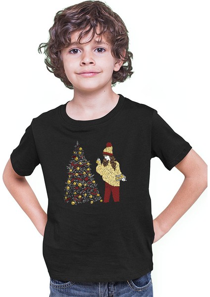 Fashion Girl Noel Christmas Siyah Unisex Çocuk Tişört T-Shirt modelleri