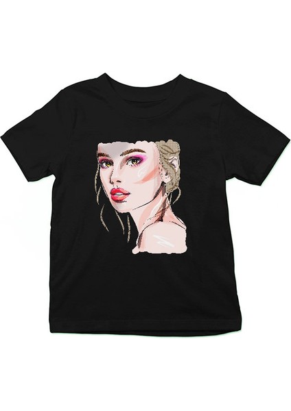 Güzel Kız Siyah Unisex Çocuk Tişört T-Shirt