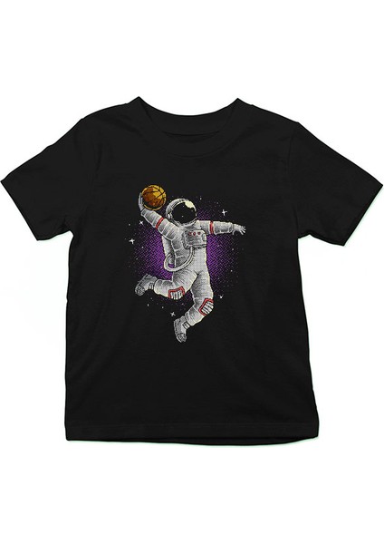 Basketbolcu Smaç Astronot Siyah Unisex Çocuk Tişört T-Shirt