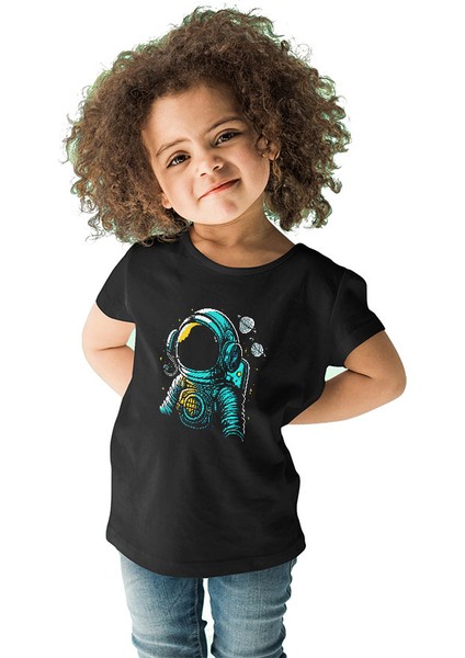 Maskot Astronot Siyah Unisex Çocuk Tişört T-Shirt fiyatları