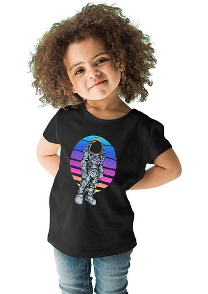 Retro Astronot Siyah Unisex Çocuk Tişört T-Shirt fiyatları