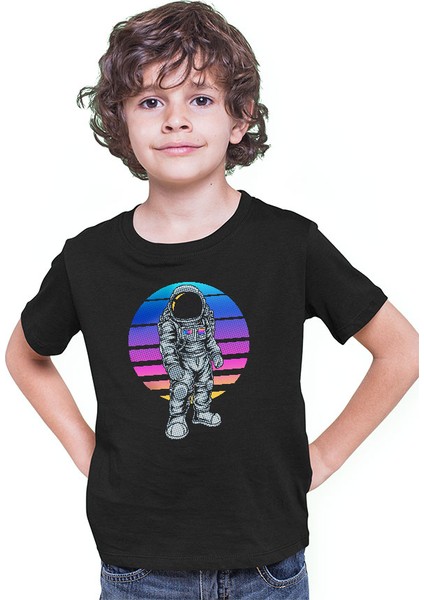 Retro Astronot Siyah Unisex Çocuk Tişört T-Shirt modelleri