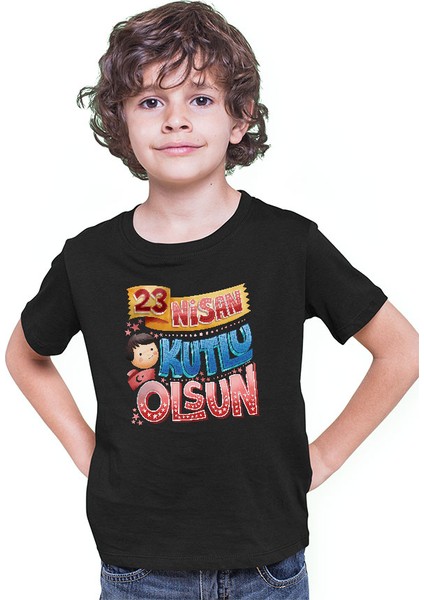 23 Nisan Ulusal Egemenlik ve Çocuk Bayramı Siyah Unisex Çocuk Tişört T-Shirt modelleri
