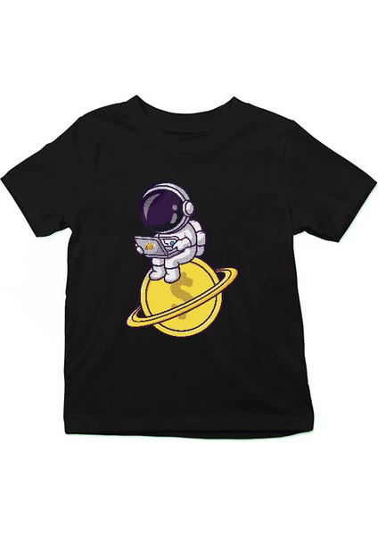 Kripto Astronot Siyah Unisex Çocuk Tişört T-Shirt