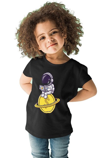 Kripto Astronot Siyah Unisex Çocuk Tişört T-Shirt fiyatları