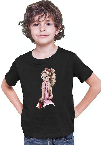 Pembe Elbise Fashion Moda Siyah Unisex Çocuk Tişört T-Shirt modelleri