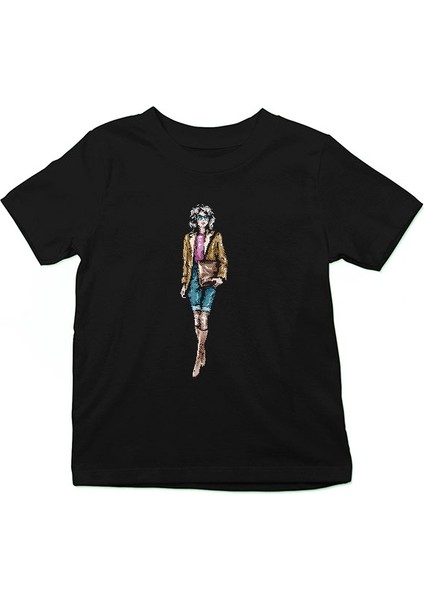 Tarz Kız Siyah Unisex Çocuk Tişört T-Shirt