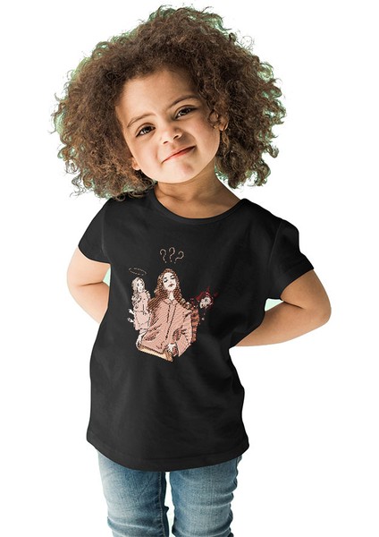 Melekmi Şeytanmı Kız Siyah Unisex Çocuk Tişört T-Shirt