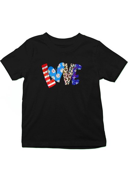 Leopar Desenli Love Siyah Unisex Çocuk Tişört T-Shirt