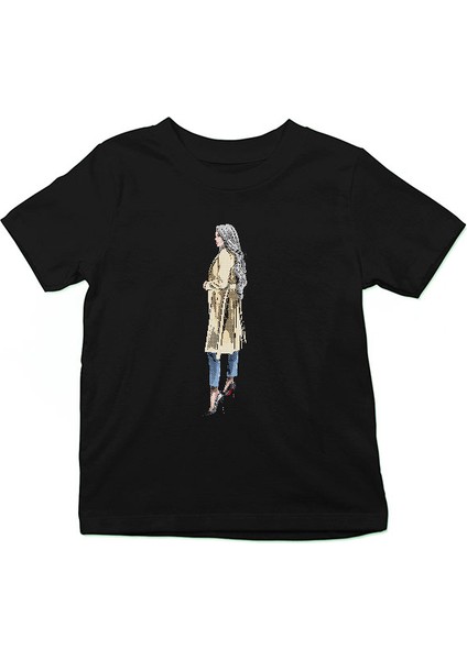 Trençkot Trendi Moda Siyah Unisex Çocuk Tişört T-Shirt