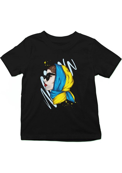 Ukrayna Tarzı Siyah Unisex Çocuk Tişört T-Shirt