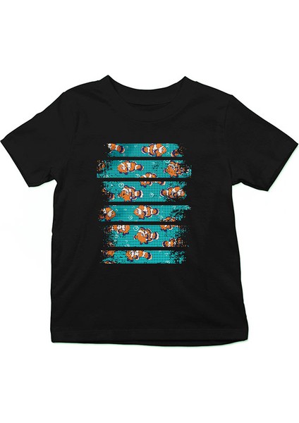 Palyaço Nemo Balığı Siyah Unisex Çocuk Tişört T-Shirt