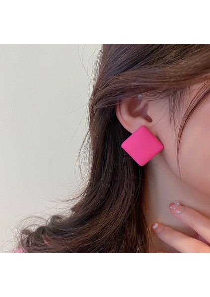 Pembe Geometrik Kalp Küpeler, Moda Sade Küpeler (Yurt Dışından)