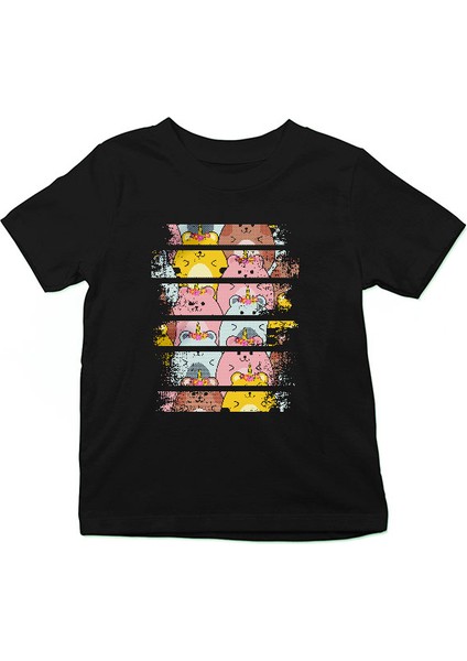 Unicorn Hamsterlar Siyah Unisex Çocuk Tişört T-Shirt