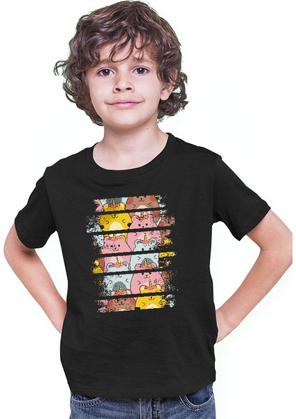 Unicorn Hamsterlar Siyah Unisex Çocuk Tişört T-Shirt