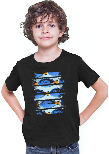 Tang Cerrah Balığı Siyah Unisex Çocuk Tişört T-Shirt modelleri
