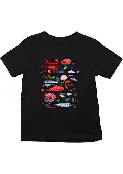 Midye Içinde Sedefli Inci Istiridye Siyah Unisex Çocuk Tişört T-Shirt