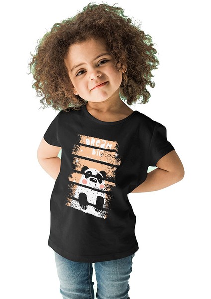 Panda Büyük Hayaller Siyah Unisex Çocuk Tişört T-Shirt