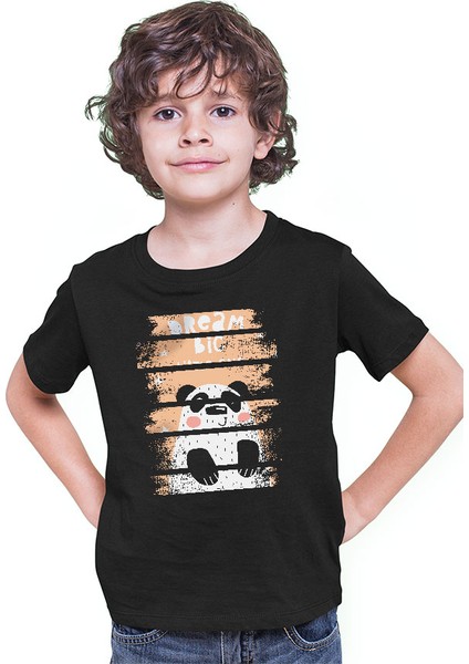 Panda Büyük Hayaller Siyah Unisex Çocuk Tişört T-Shirt