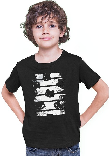 Kara Kedi Siyah Unisex Çocuk Tişört T-Shirt modelleri