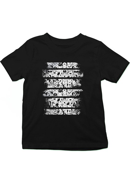 Sevimli Köpekler Siyah Unisex Çocuk Tişört T-Shirt
