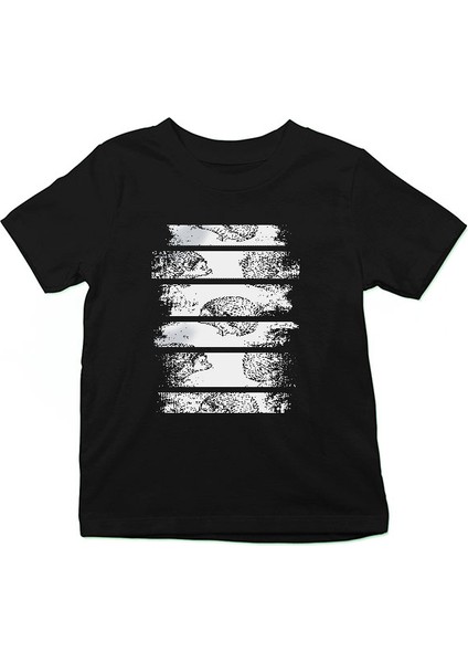 Karakalem Çizim Kirpi Siyah Unisex Çocuk Tişört T-Shirt