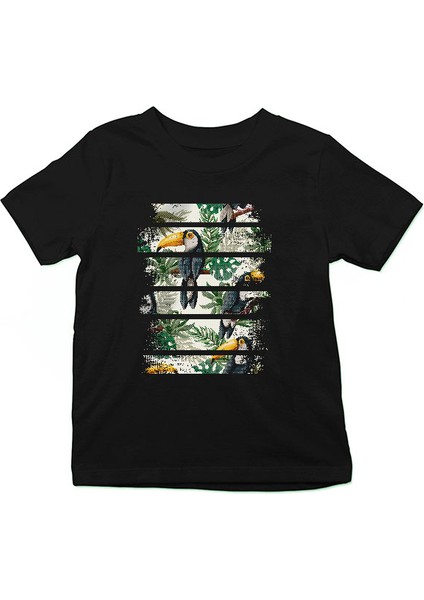 Papağan Siyah Unisex Çocuk Tişört T-Shirt