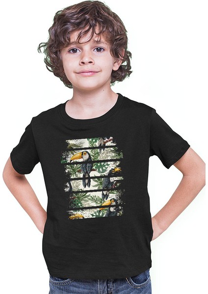 Papağan Siyah Unisex Çocuk Tişört T-Shirt modelleri