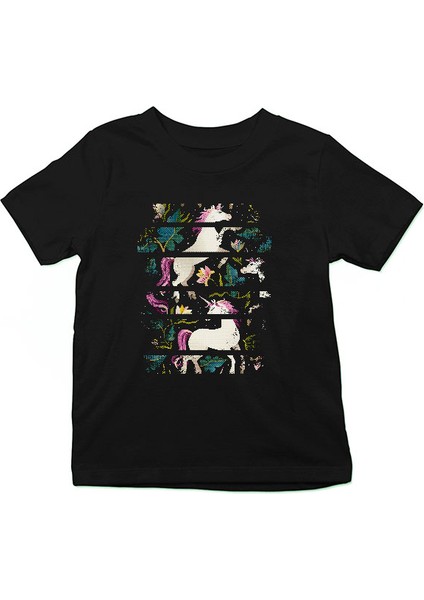 Unicorn Siyah Unisex Çocuk Tişört T-Shirt