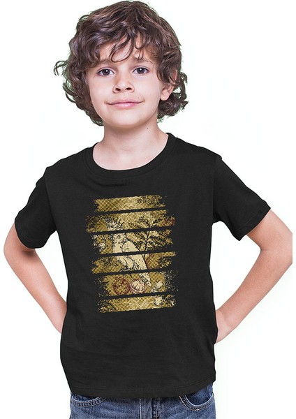 Sultan Papağanı Siyah Unisex Çocuk Tişört T-Shirt