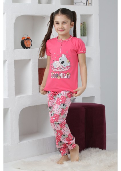 Kapi Kids Kız Çocuk Ayıcık Baskılı - 2 Düğmeli Pijama Takımı 7-11 Yaş 6065