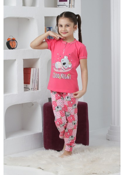 Kapi Kids Kız Çocuk Ayıcık Baskılı - 2 Düğmeli Pijama Takımı 7-11 Yaş 6065