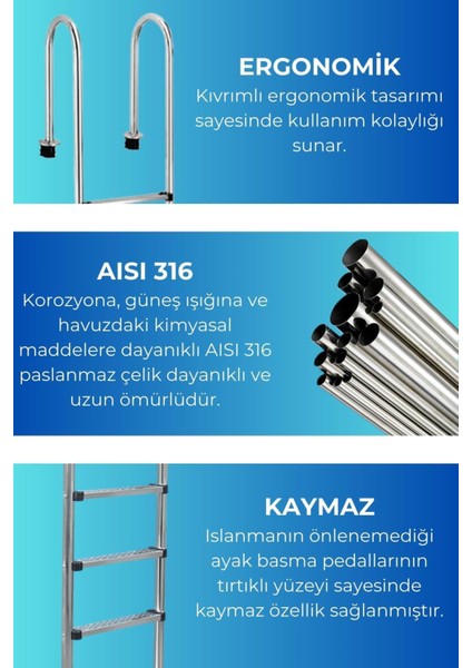 Aısı 316 Çelik Havuz Merdiveni MU-315 Model