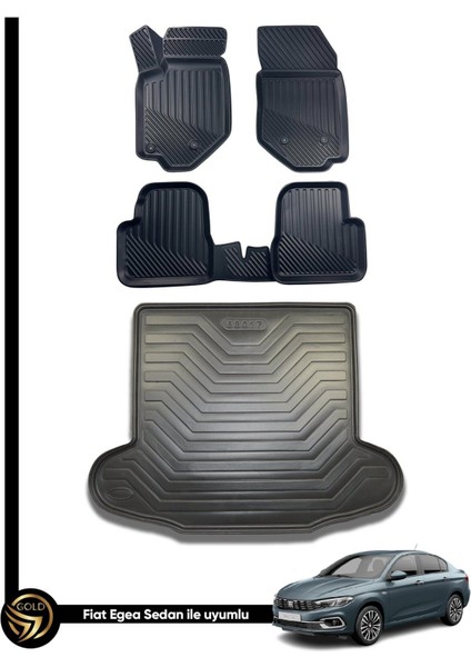Fiat Egea 3D Havuzlu Oto Paspas Sedan + Bagaj Havuzu Lila Ikili Set