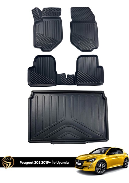 Peugeot 208 3D Havuzlu Oto Paspas 2019-2023 + Bagaj Havuzu Lila Ikili Set