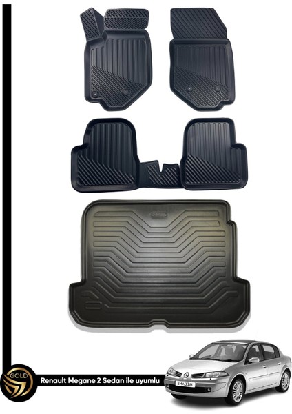 Renault Megane 2 3D Havuzlu Oto Paspas Sedan + Bagaj Havuzu Lila Ikili Set