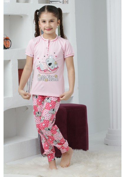 Kapi Kids Kız Çocuk Ayıcık Baskılı - 2 Düğmeli Pijama Takımı 7-11 Yaş 6065