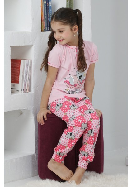 Kapi Kids Kız Çocuk Ayıcık Baskılı - 2 Düğmeli Pijama Takımı 7-11 Yaş 6065