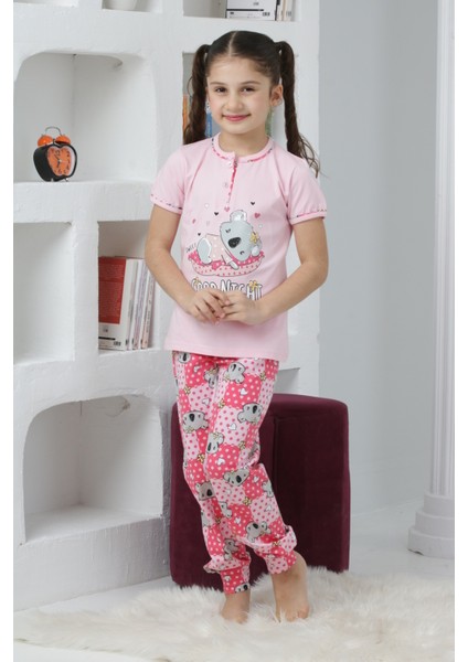 Kapi Kids Kız Çocuk Ayıcık Baskılı - 2 Düğmeli Pijama Takımı 7-11 Yaş 6065