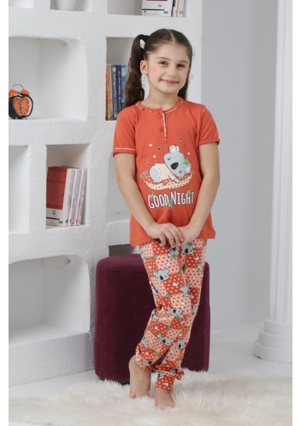 Kapi Kids Kız Çocuk Ayıcık Baskılı - 2 Düğmeli Pijama Takımı 7-11 Yaş 6065