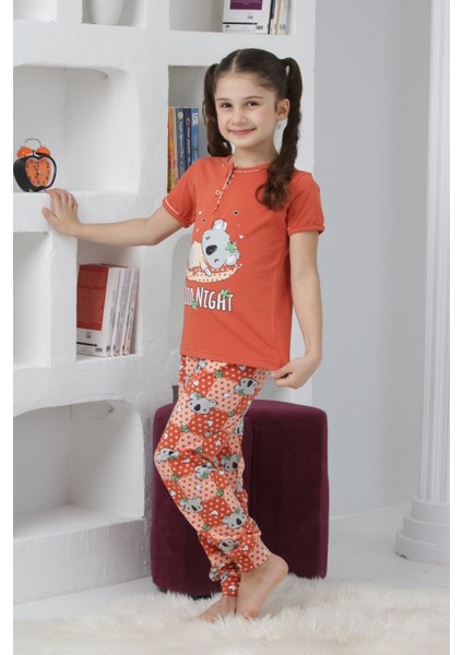 Kapi Kids Kız Çocuk Ayıcık Baskılı - 2 Düğmeli Pijama Takımı 7-11 Yaş 6065