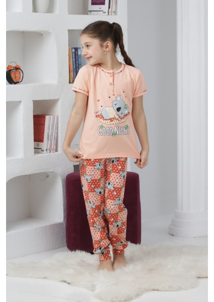 Kapi Kids Kız Çocuk Ayıcık Baskılı - 2 Düğmeli Pijama Takımı 7-11 Yaş 6065