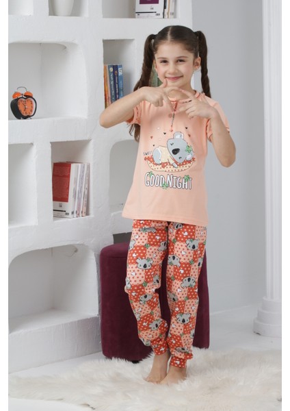 Kapi Kids Kız Çocuk Ayıcık Baskılı - 2 Düğmeli Pijama Takımı 7-11 Yaş 6065