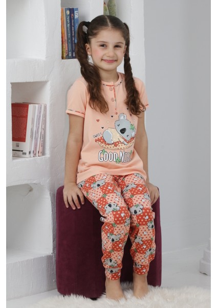 Kapi Kids Kız Çocuk Ayıcık Baskılı - 2 Düğmeli Pijama Takımı 7-11 Yaş 6065