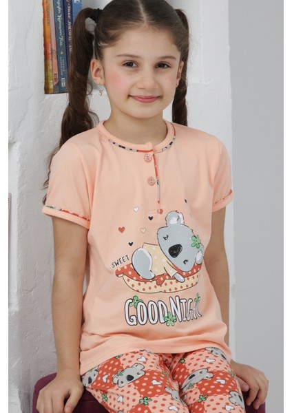 Kapi Kids Kız Çocuk Ayıcık Baskılı - 2 Düğmeli Pijama Takımı 7-11 Yaş 6065