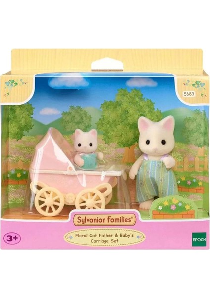 Sylvanian Families Çiçekli Kedi Baba ve Bebek Arabası Seti