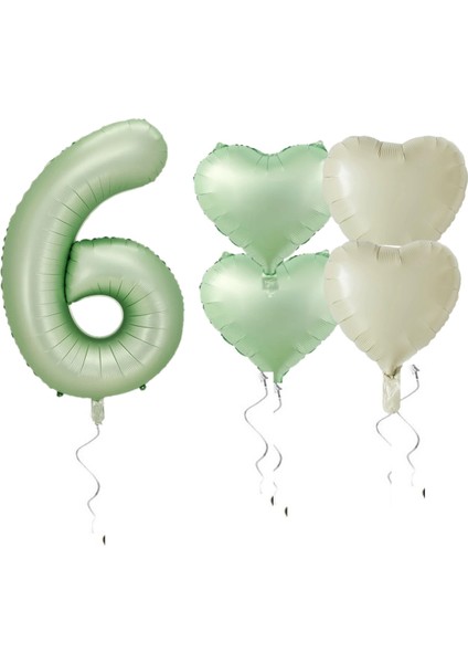 Su Yeşili Renk Rakam Kalp Folyo Balon Seti Yaş 6
