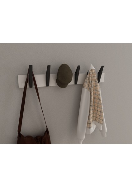 Modern Duvar Kanca Askılık - 6 Adet Siyah Askılık - 70 cm Beyaz Mdflam - Model 104 modelleri