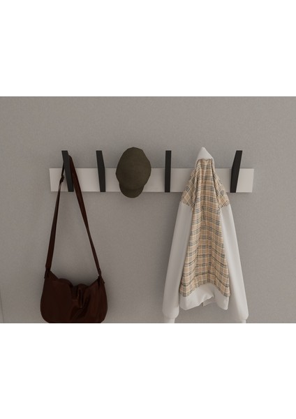 Modern Duvar Kanca Askılık - 6 Adet Siyah Askılık - 70 cm Beyaz Mdflam - Model 104 fırsatları
